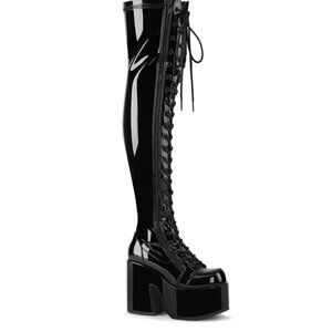 Demonia Camel-300 patent pvc chunky boots